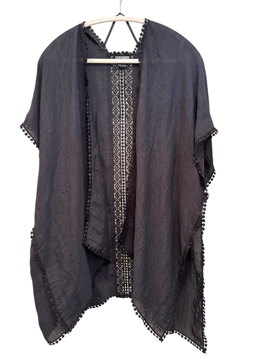 Steve Madden Other - Steve Madden Black Lightweight Kimono  Cover-Up with Pom Trim One Size